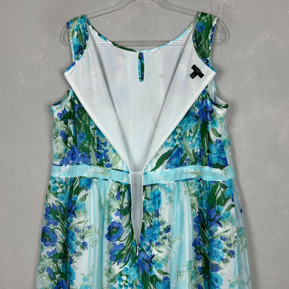 Talbots midi dress size 16W sleeveless fit & flare blue floral chiffon lined - Picture 9 of 11